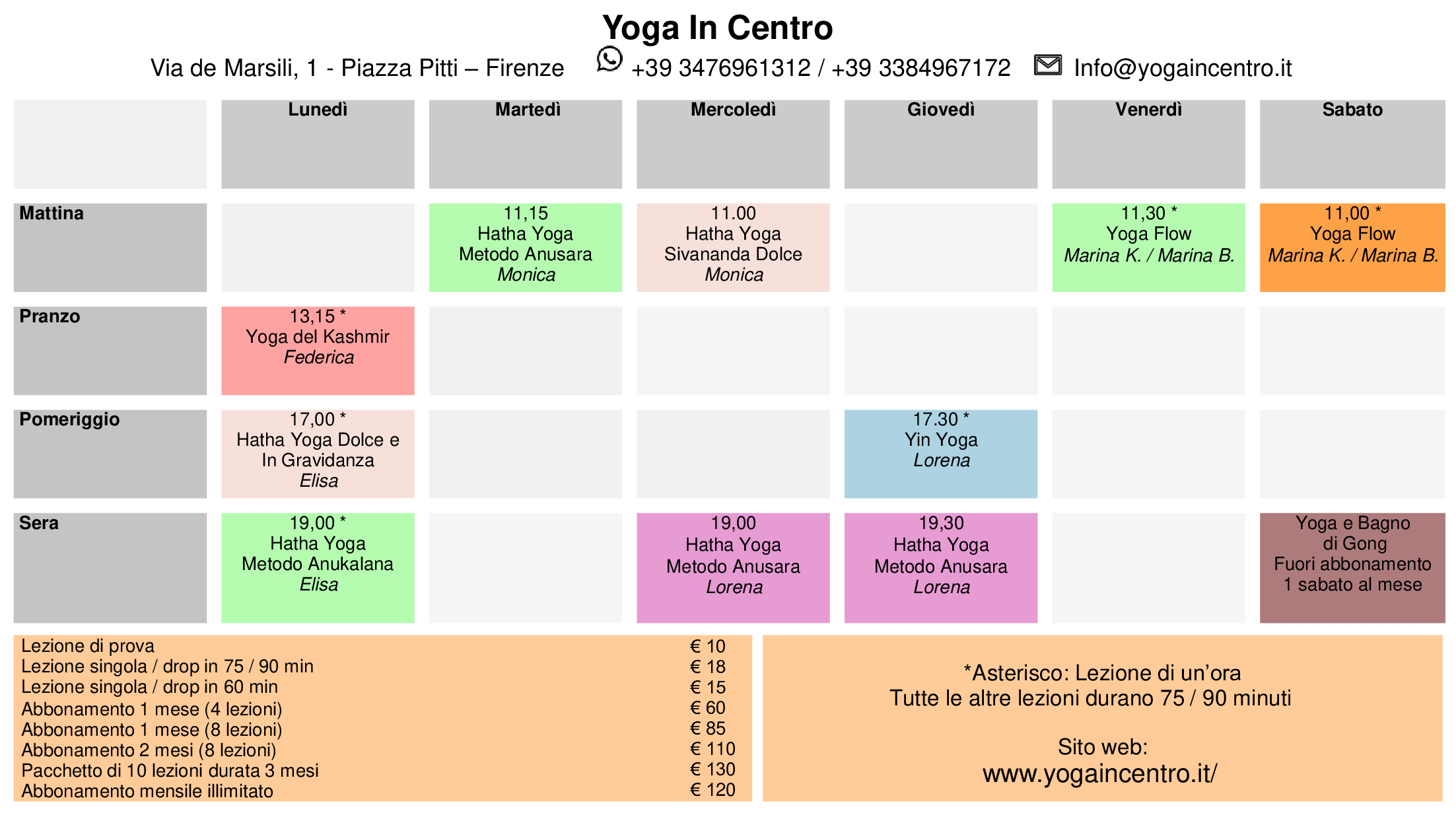 From 16 September: New timetable at Yoga in Centro